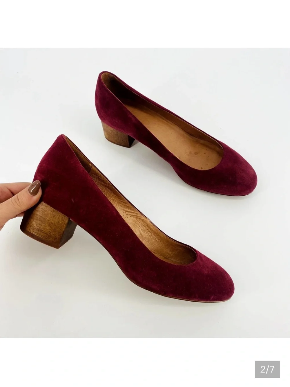 Madewell 8.5 Maroon suede block heel round toe slip on pumps - Picture 2 of 4